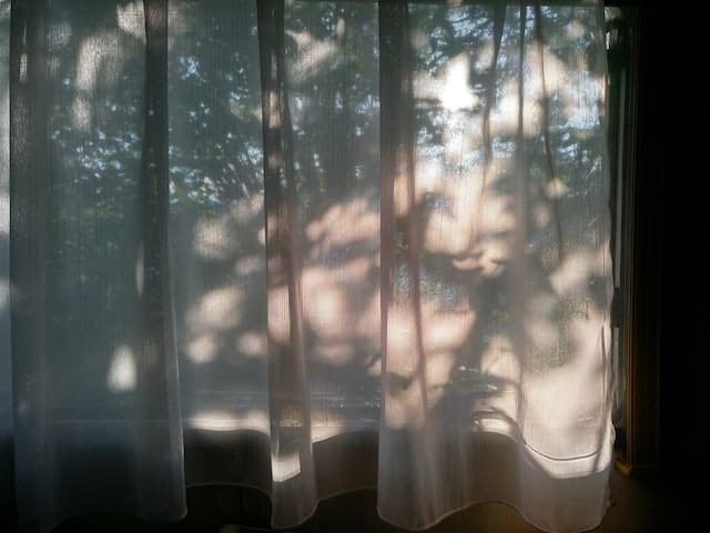 white see through curtain on window